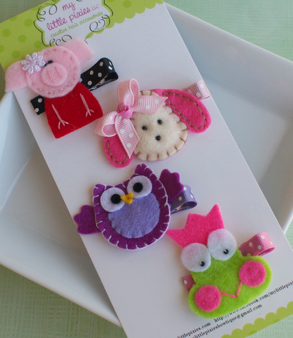 Fun Toddler Girl Hair Clip Set- Animal Hair Clips- Puppy, Frog, Owl, Pig
