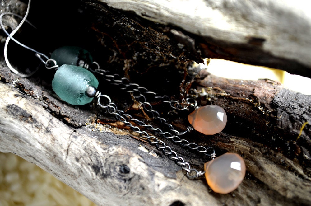 Mother's Day/ Of the Sea - Sterling Silver, Moonstone, and Aqua Sea Glass