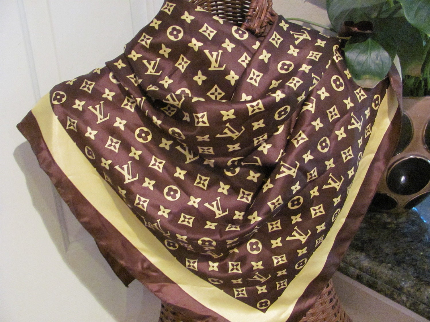 Large Poly LV Louis Vuitton Pattern Scarf 32 x by TotallyScarves