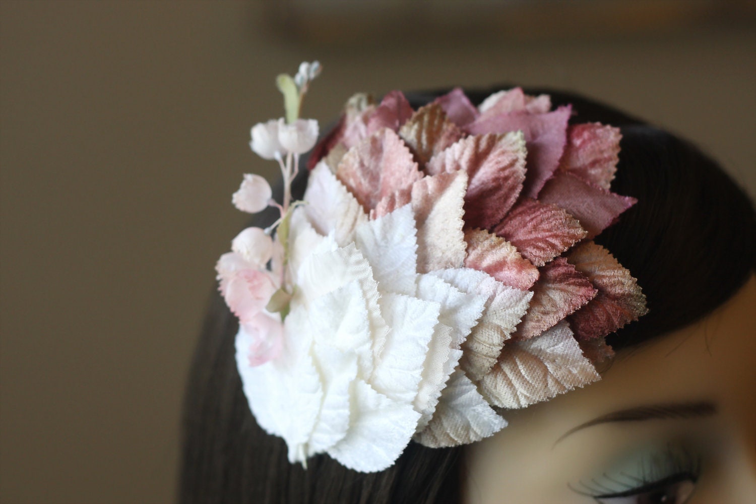 20% Off - Blush Ombre Velvet Leaf Fascinator