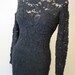 Gorgeous Vtg Black CROCHET LACE Overlay Evening Dress Gothic Wedding Gown M