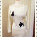 ADORABLE 1960's Novelty White Knitted Hourglass Black Toy Poodle Dog Long Sleeve Sweater Blouse by LeRoy Knitwear - VLV - Size M to XL
