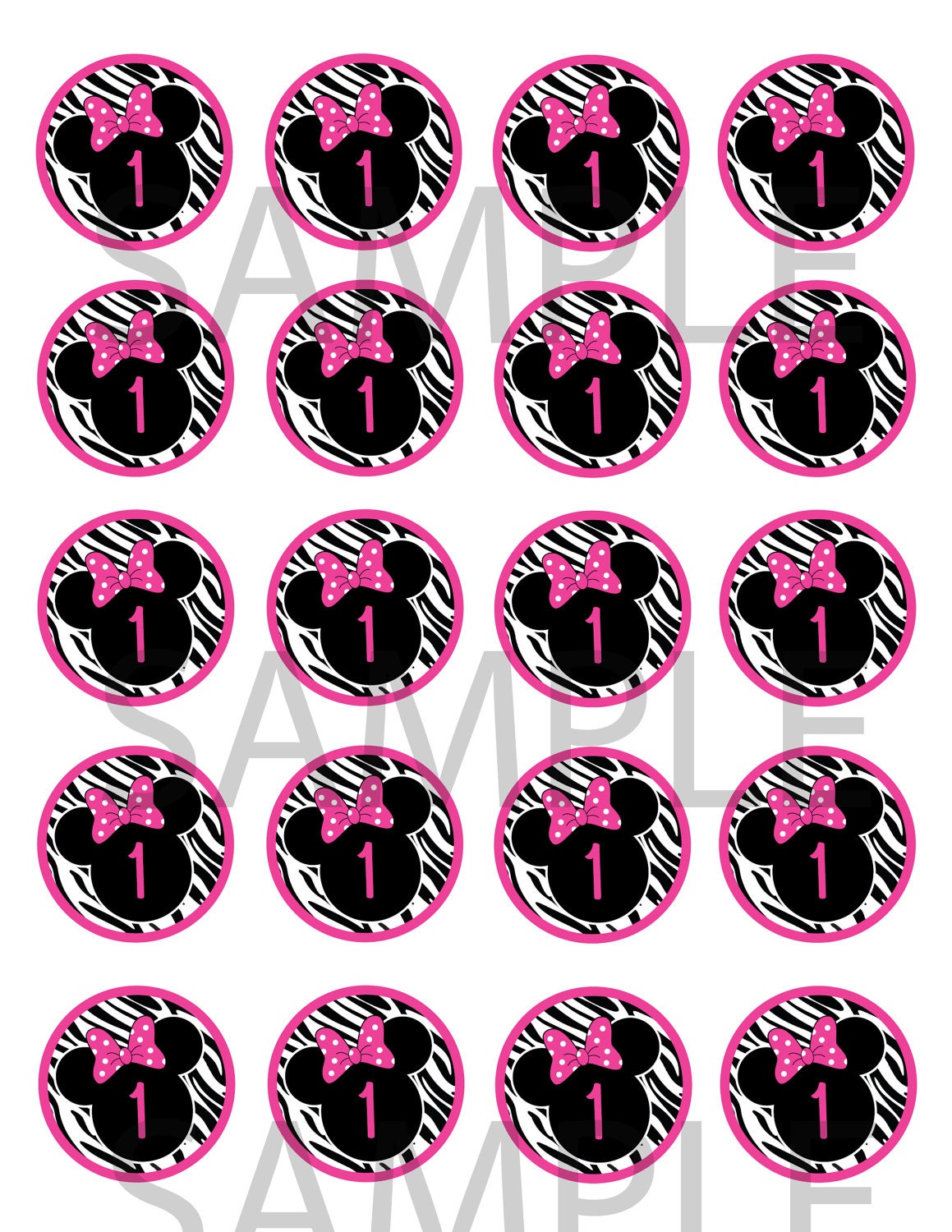 Pink and Black Zebra Minnie Mouse water bottle labels and food labels