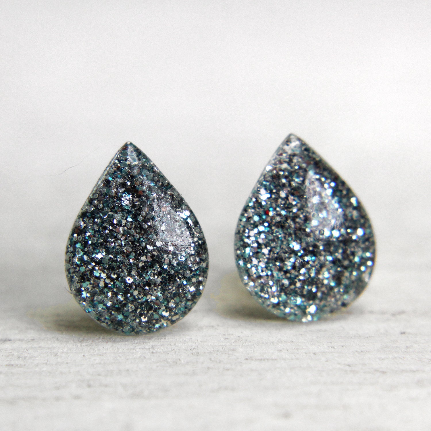 raindrop post earrings in shimmery light blue post earrings glitter jewelry