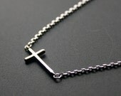 Pendant Necklace Silver Sideways Cross Necklace