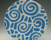 Aqua and White Design Plate  Eight Inch Hand Painted Bohemian Tribal Pattern Dinnerware