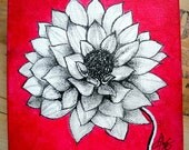 5x5 Original Flower Pen and Ink with Acrylic on Canvas