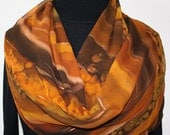 Hand Painted Silk Scarf Brown Sugar. Scarf in Golden Terracotta and Brown. Size 11x60. Made in Colorado. 100% chiffon silk. Made to order.