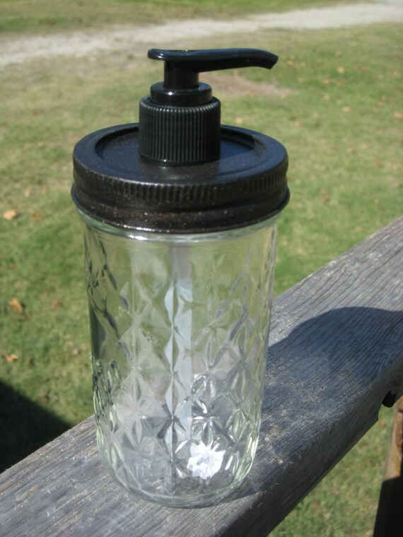 Quilted Canning Jar Soap Dispenser Bronze Lid/Black by Trash2Trish