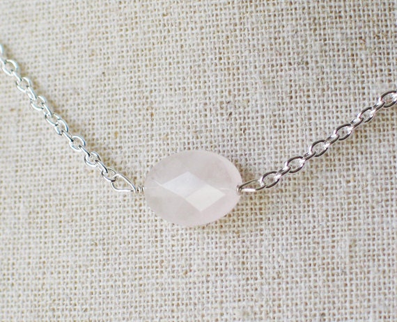 Emily Rose Quartz Silver Necklace -Valentines Day- simple - Bridesmaid - Friend gift