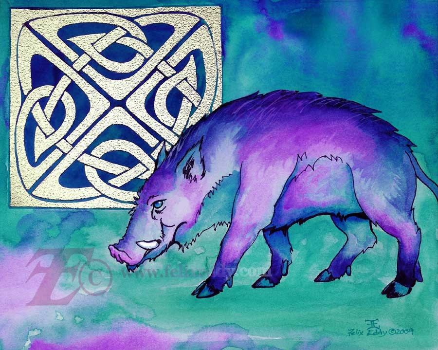 Celtic Boar ORIGINAL watercolor painting by Felix Eddy