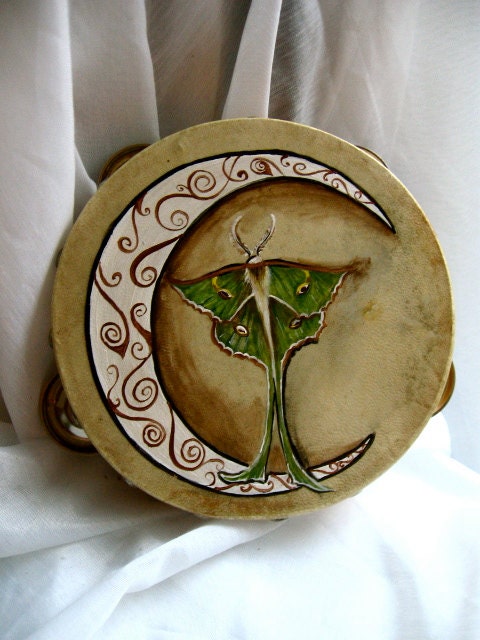 Crescent Moon and Luna Moth Tambourine