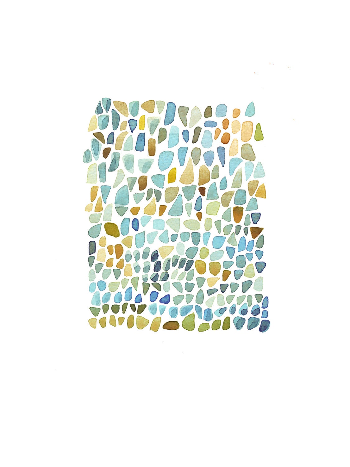 Sea Glass original painting Watercolor Beach Finds teal blue green peridot turquoise emerald  home decor