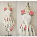 50's Floral Dress // Vintage 1950's Floral Print Cotton Garden Party Cocktail Peplum Dress S