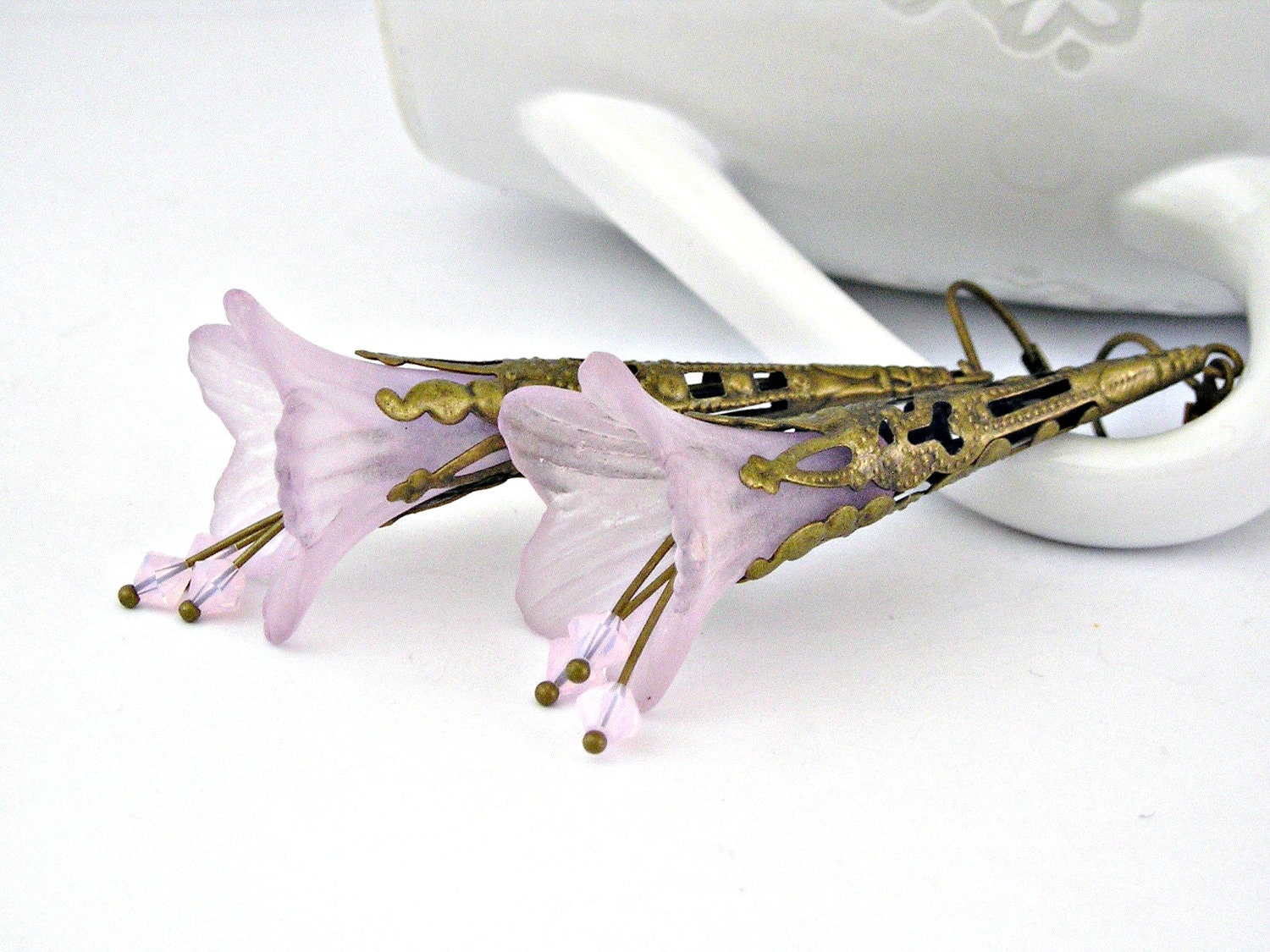 Lucite trumpet light purple brass findings earrings