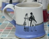 one of a kind great gift mug for a true coffee lover in purple and white with couples