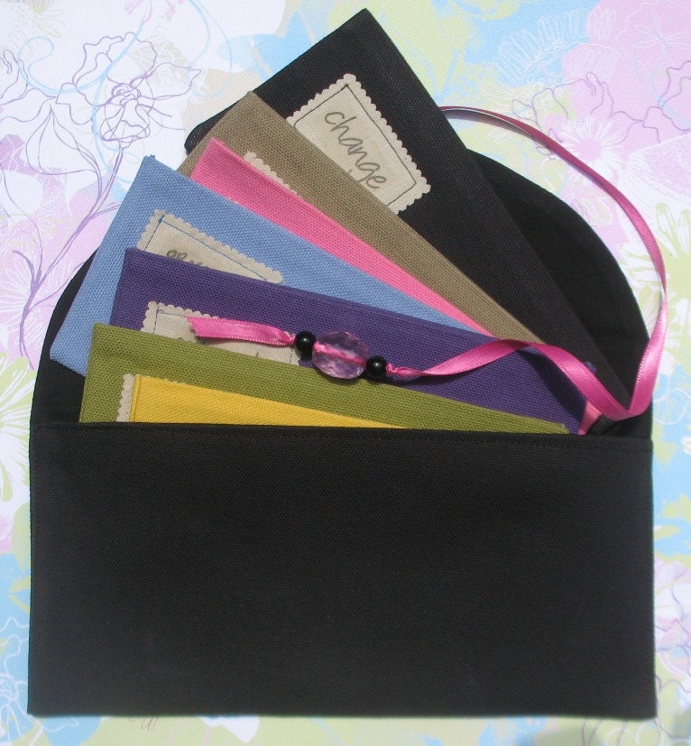 SIX Solid Fabric Envelopes with Solid Carrier and Solid Coin Pouch//You Choose your Fabric Colors