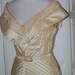 VINTAGE 50s, 1950s Pale Gold Tea Length Dress, Full Skirt Dress, Lace Inserts, Wedding, Party Dress - S/M