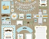 Mustache Bash Little Man Party Package - Invitations Decorations Favors - DIY digital file U Print