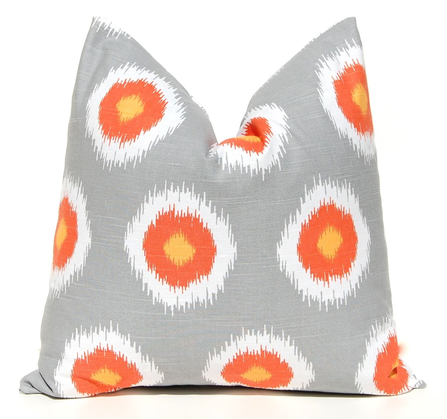 Gray Pillows Throw Pillow Covers Decorative PIllows Cushion Covers 16 x 16 Inches Orange and Gray Ikat Dots