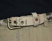 Belt: constructed from Reclaimed fire hose Featuring copper and antique brass 36"