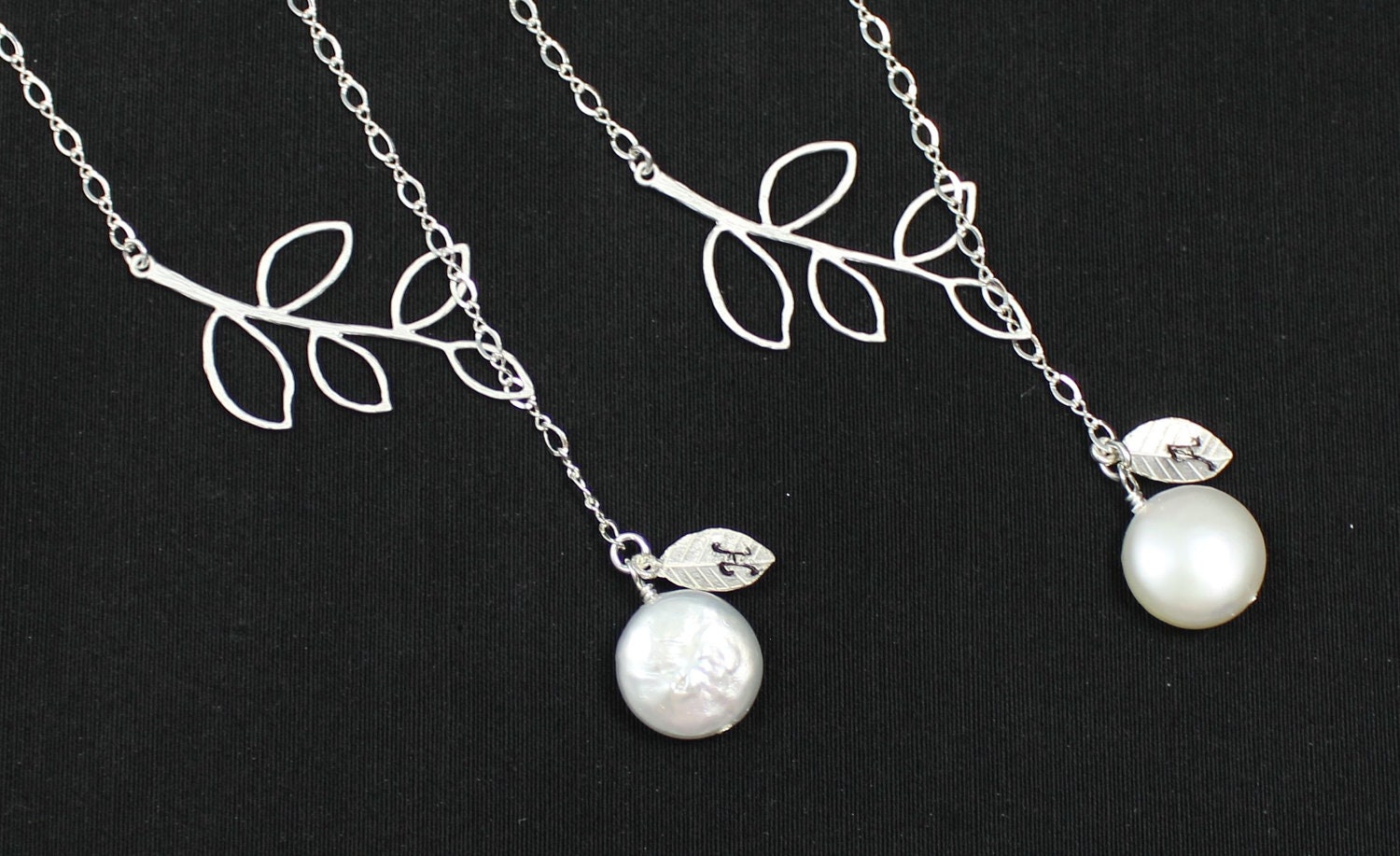Bridesmaids Gift  Set of four necklaces,  Silver Tree Branch & Freshwater Pearl personalized Necklace , Bridesmaid Jewelry, Wedding jewelry