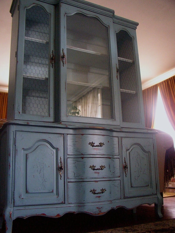 French Country Hutch in antiqued French blue