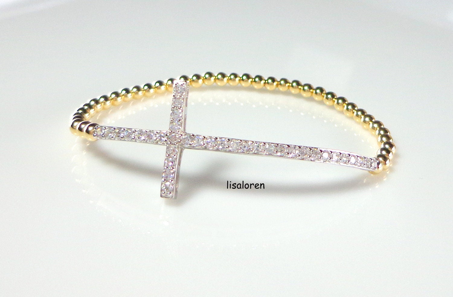 New - Skinny Cross Bracelet - Sideways Sterling Silver Skinny Cross Bracelet Gold and Silver, Sister Bracelet, Celebrity Inspired,Faith