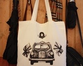 London Taxi Natural Cotton Tote Bag  - Black and Gold