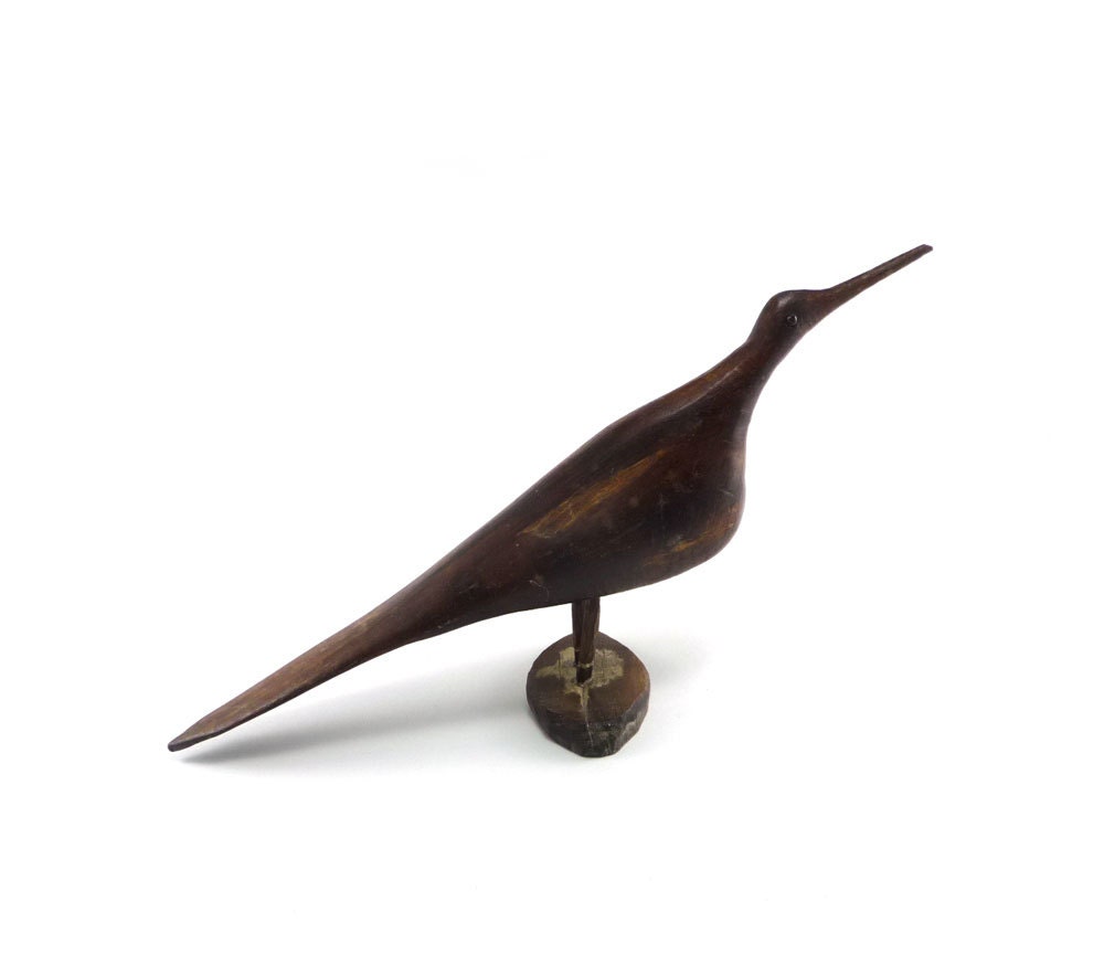 Carved wooden bird figurine - vintage home decor