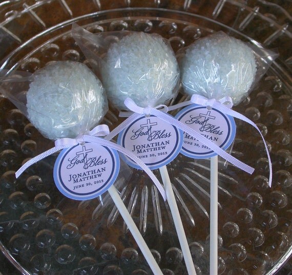 Baptism God Bless Tags for cake pops, lollipops and cookie favors - 1.5 inch custom personalized tags (50) Il_570xn