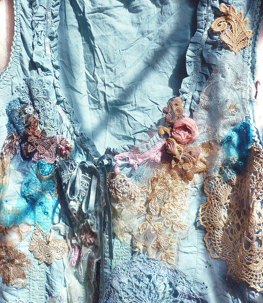 SALE Lovely Unique Turquise  Cotton Jacket/Vest /Corset/Bolero Laces COTE d'AZUR Hippi Victorian Antique Boho  Wilde Summer very Feminine