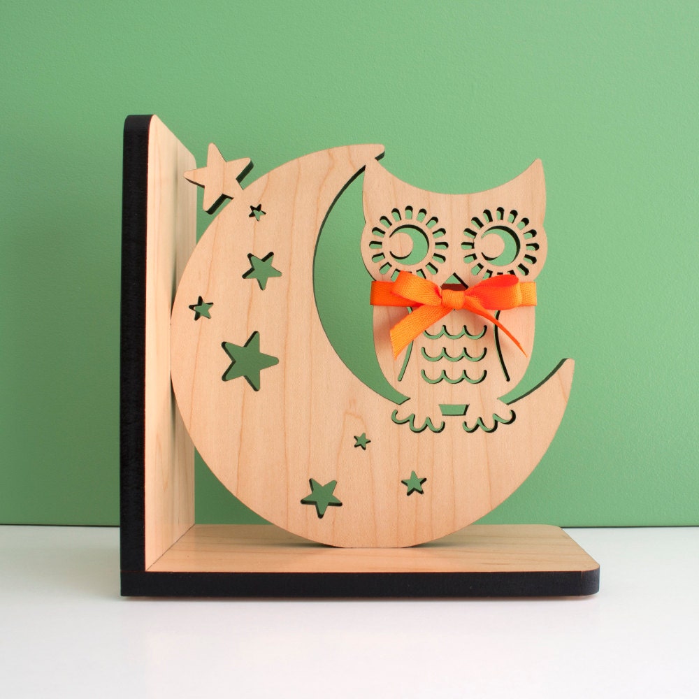 Night Owl Bookend: Wood Modern Baby Nursery Children
