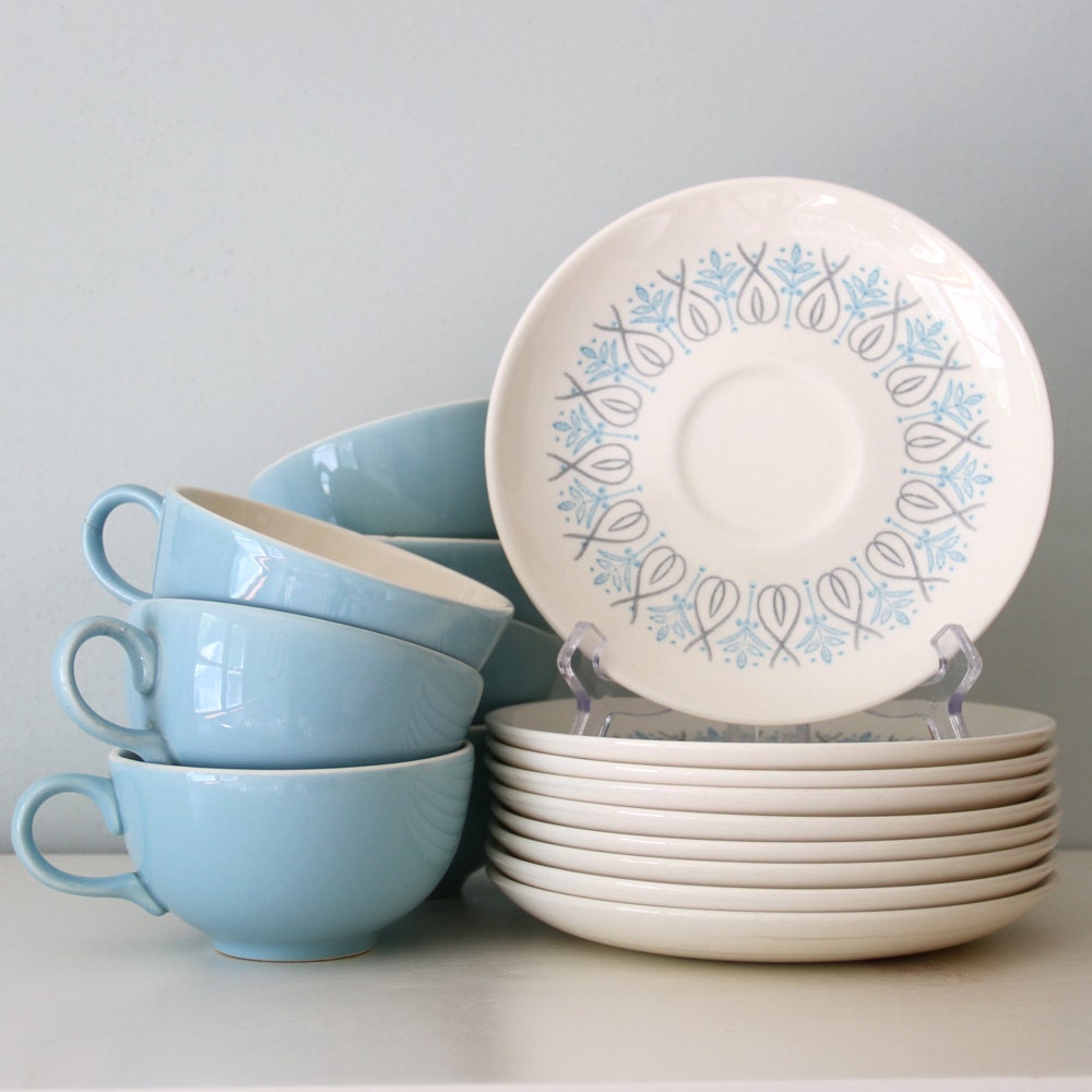 Vintage Taylor Smith & Taylor Colorcraft "Adagio" Cups and Saucers - 1962