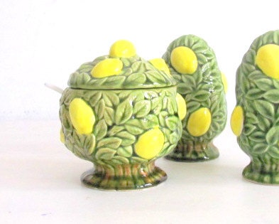 Vintage Japan Salt Pepper Creamer Condiment Lemon Tree Ceramic Serving Set