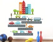 City Skyline Art, Car Decal for Kids, Rush Rush Traffic, LARGE, Nursery Wall decor, Wall stickers