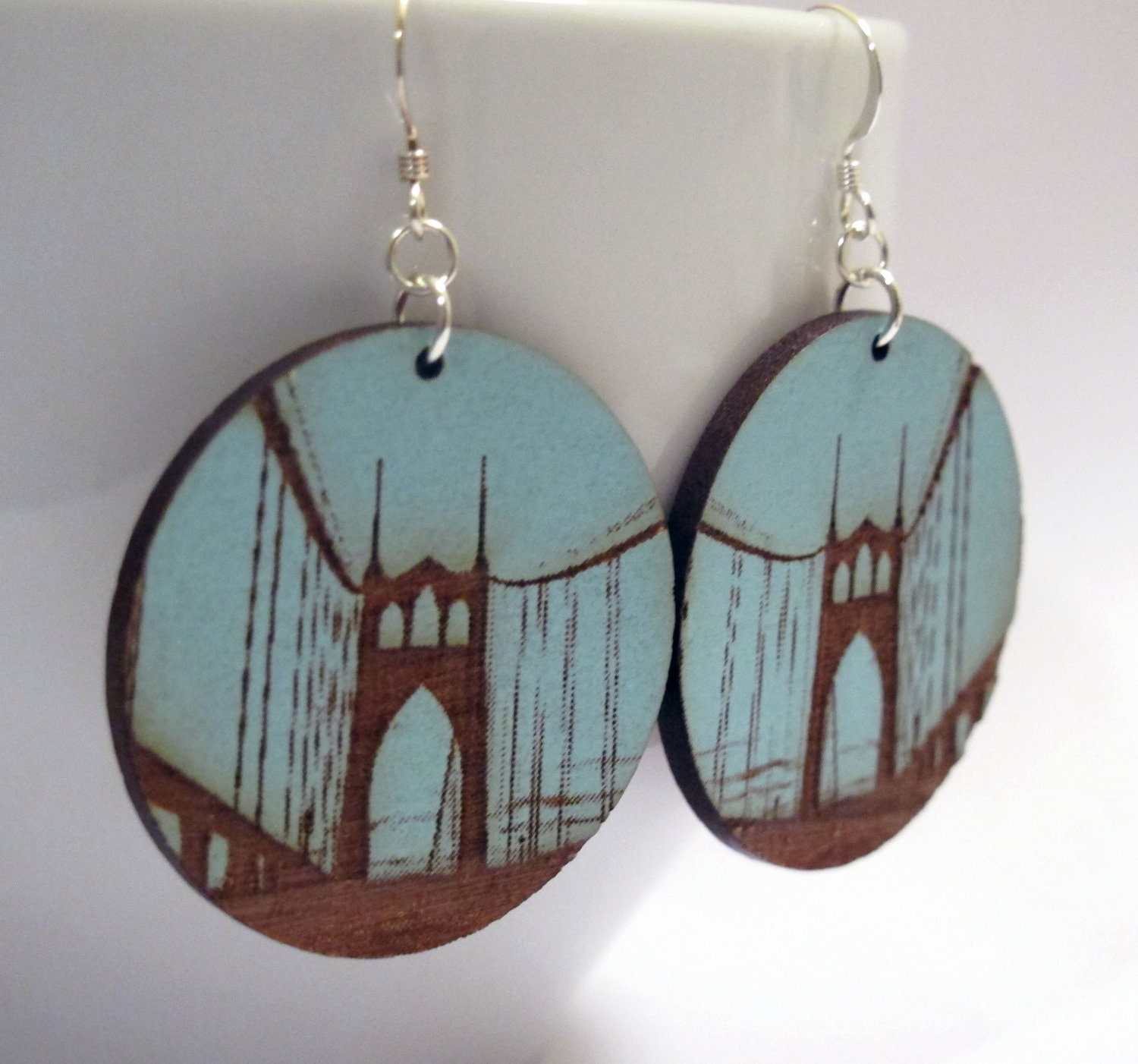 St Johns Bridge Painted Blue Earrings Large Circle