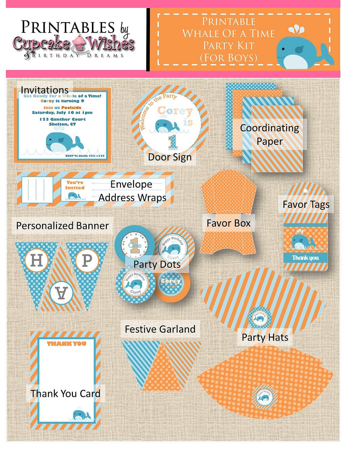 Whale of a Time Deluxe Party Printables - For Boys Il_170x135