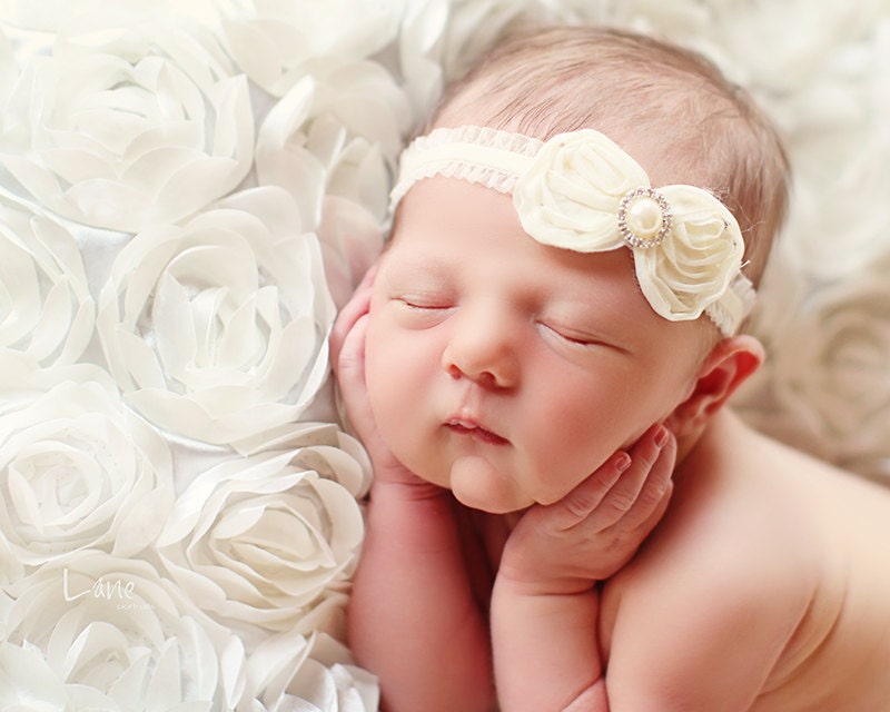 SALE - Leighton Heritage Newborn Posing Photography Prop Perfect Bean Bag Basket Stuffer Rose Fabric Backdrop Fluttery Layering (Pearl)
