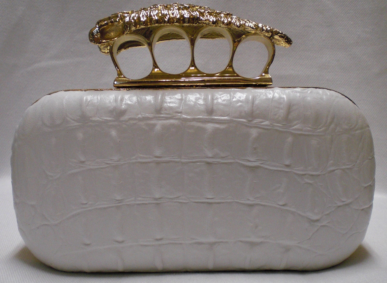 White Crocodile with Gold Winged Skull Frame