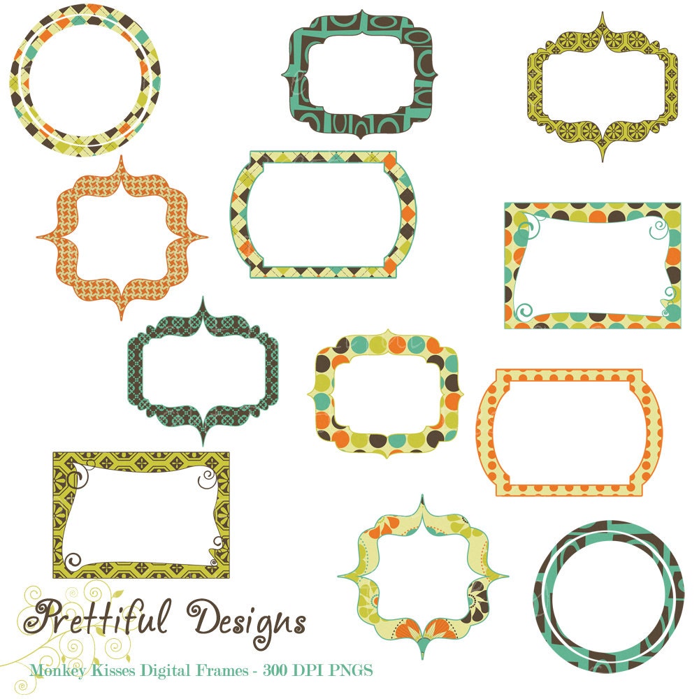 50% OFF SALE Digital Frames Clip Art Commercial Use Instant Download Monkey Kisses (376) Il_570xn