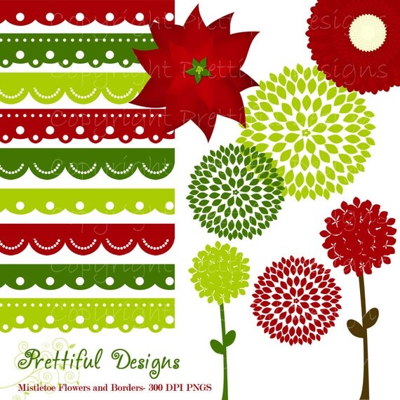 50% OFF SALE Christmas Flowers and Borders Clip Art - Personal or Commercial Use - Mistletoe (384) Il_570xn