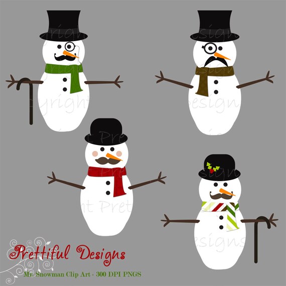 50% OFF SALE Gentlemen Snowmen Christmas Clip Art - Personal or Commercial Use - Mistletoe (480) Il_570xn