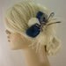 Bridal Feather Fascinator with Brooch, Bridal Fascinator, Wedding Hair Accessories, Fascinator, Hair Clip, Bridal Veil, Ivory and Blue