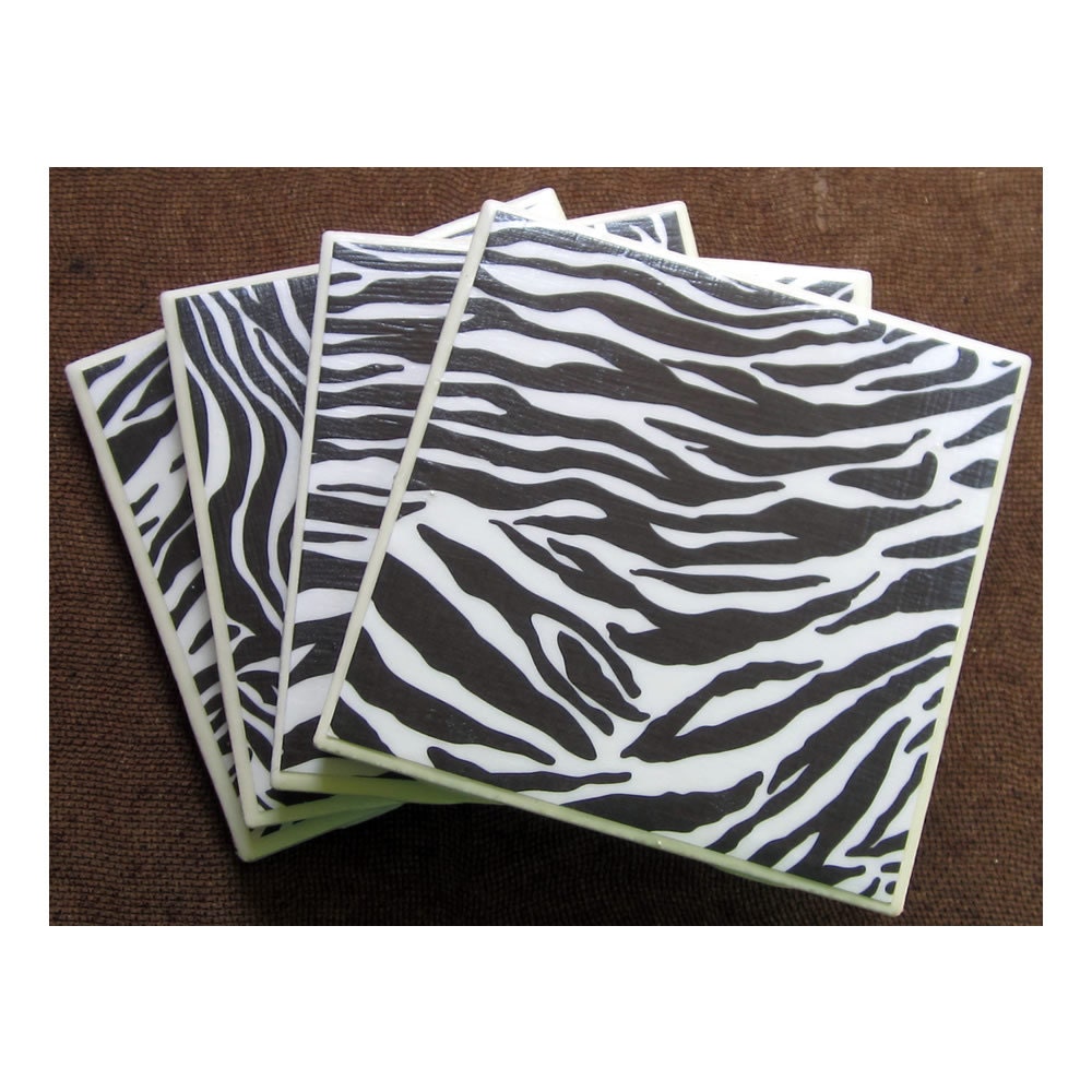 Set of 4 - Tile Coasters "Zebra" - Drink Coasters - Ceramic - Optional Monogram