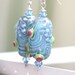 Glass Earrings in Grey, Turquoise, Lime and Magenta - Handmade Lampwork and Sterling Silver