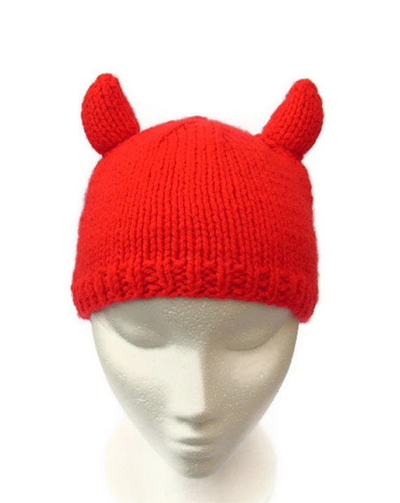 Devil hat knit red devil horn hat funky beanie horned by jarg0n