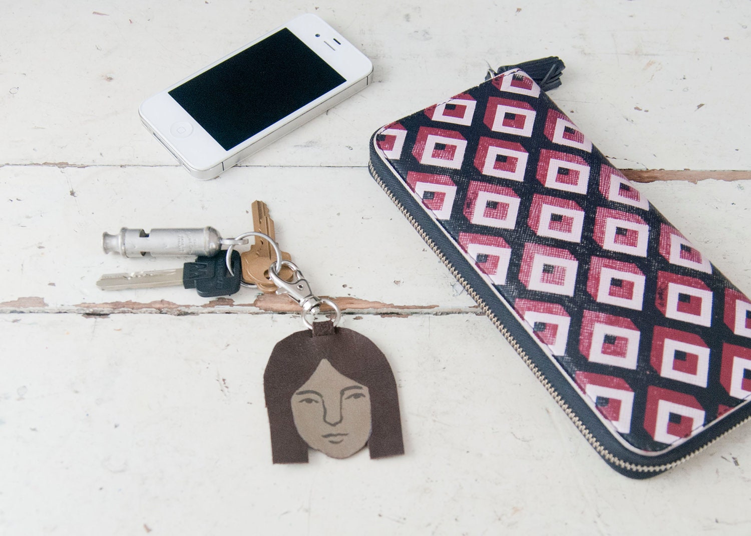 Leather Girl Face Keychain