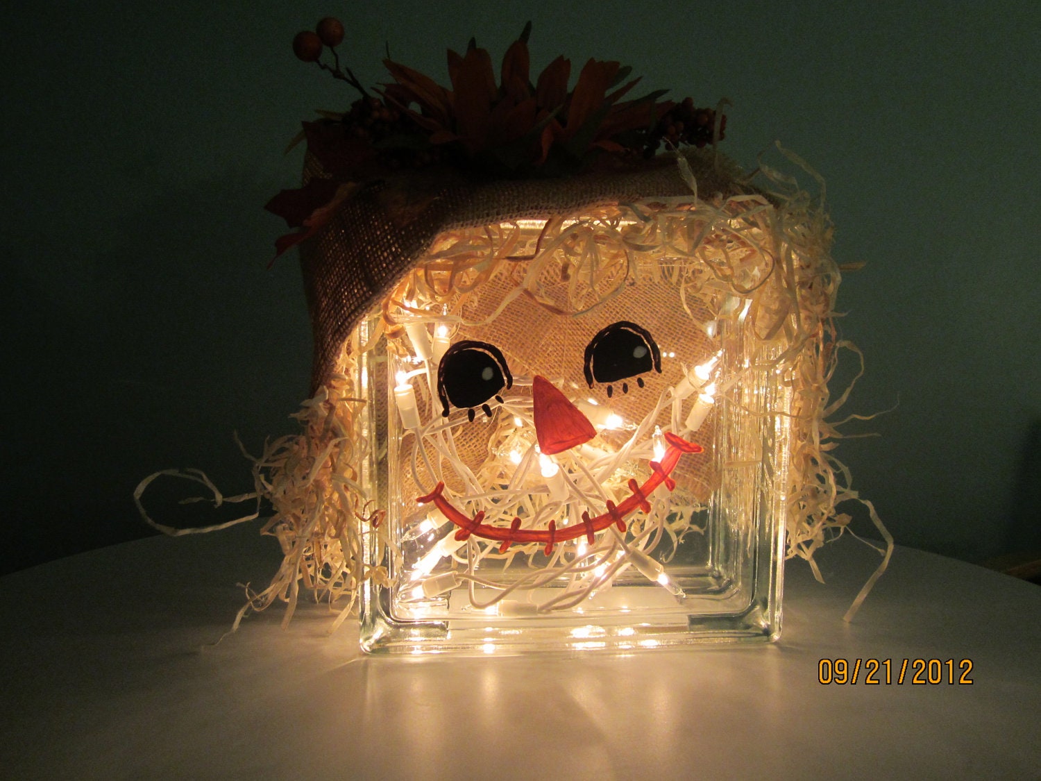 Glass Block Scarecrow Fall Decoration