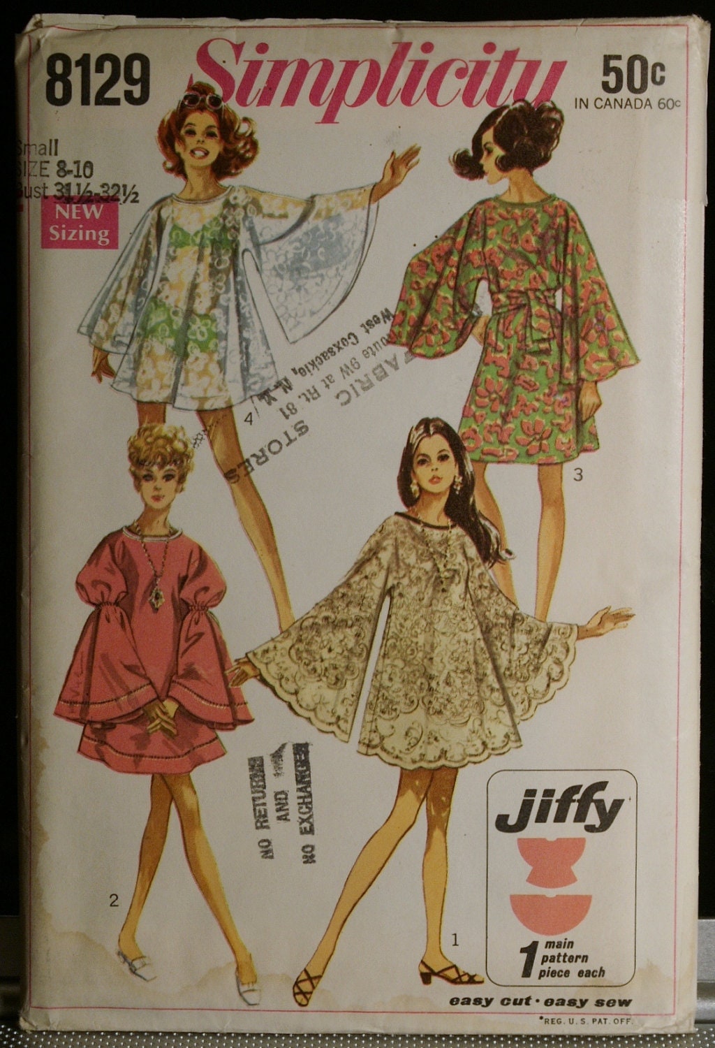 ... Hippie Dress with Angel Sleeves 60s Vintage Sewing Pattern Sz 8 to 10